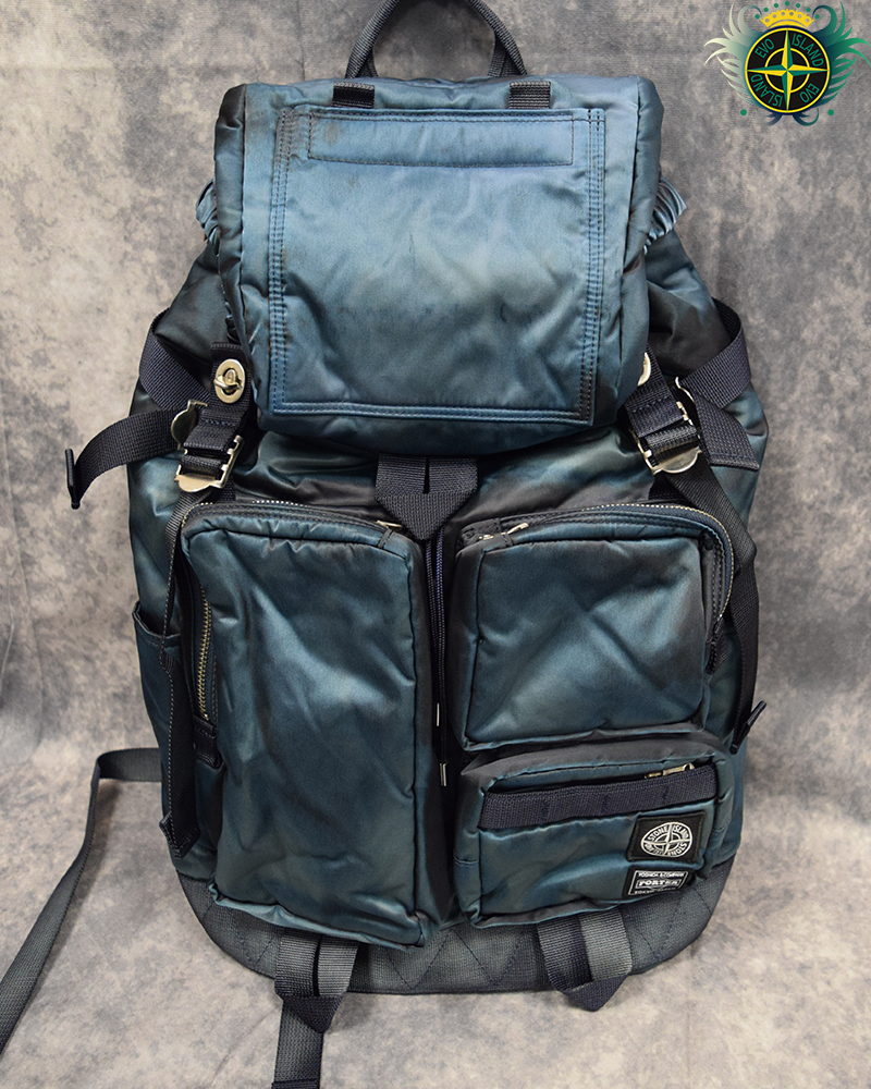 Stone Island Porter Hand Corrosion on Nylon Twill Backpack Blue