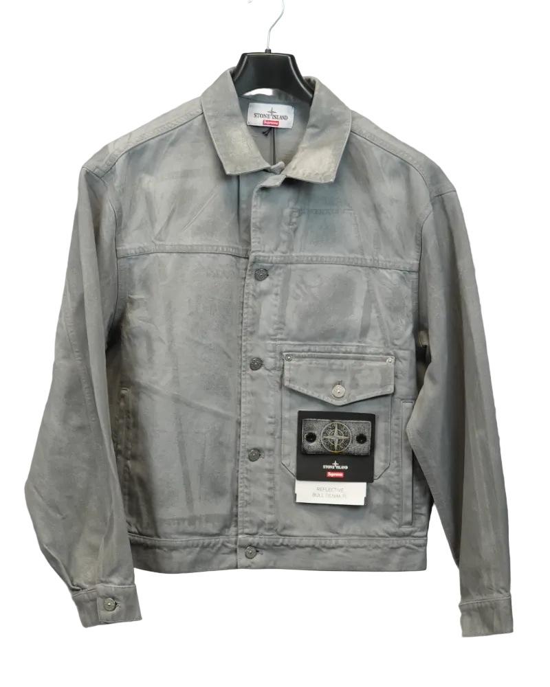 Stone Island Reflective Bull Denim-TC Jacket Grey front view