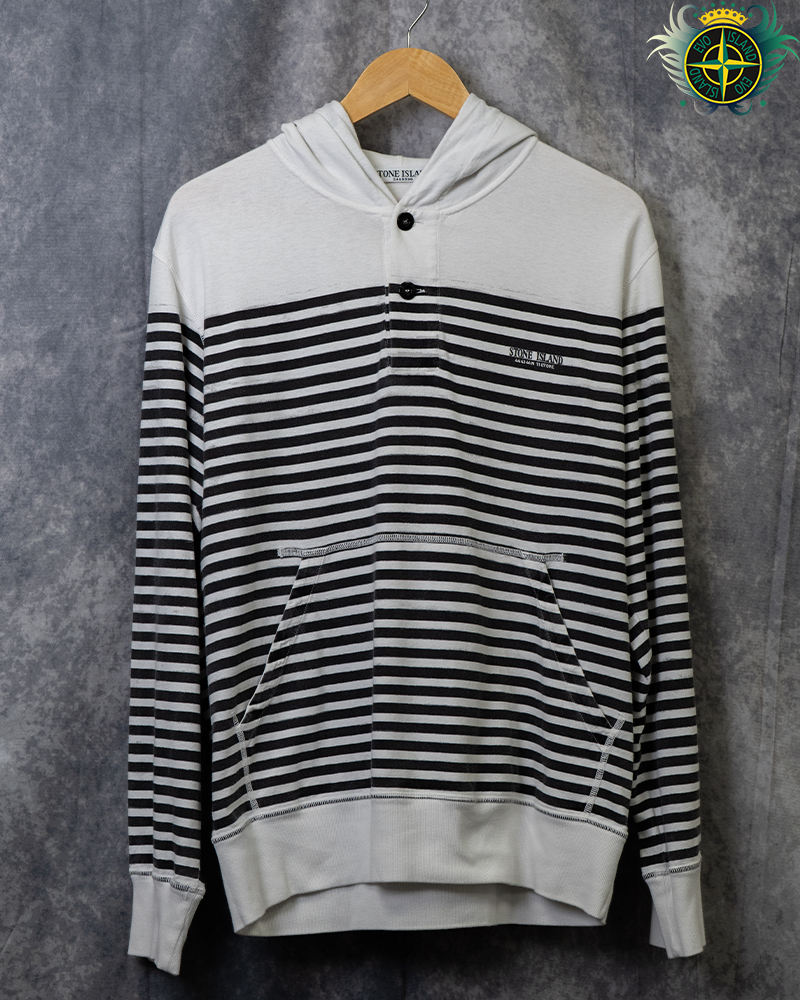 Stone Island Marina Stripped Hoodie Black/White - XL