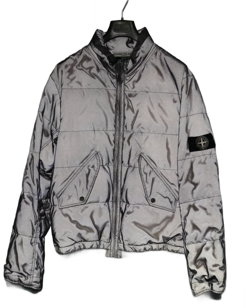 Stone island 2007 Vintage Special Process Reflective Down Jacket Silver back view