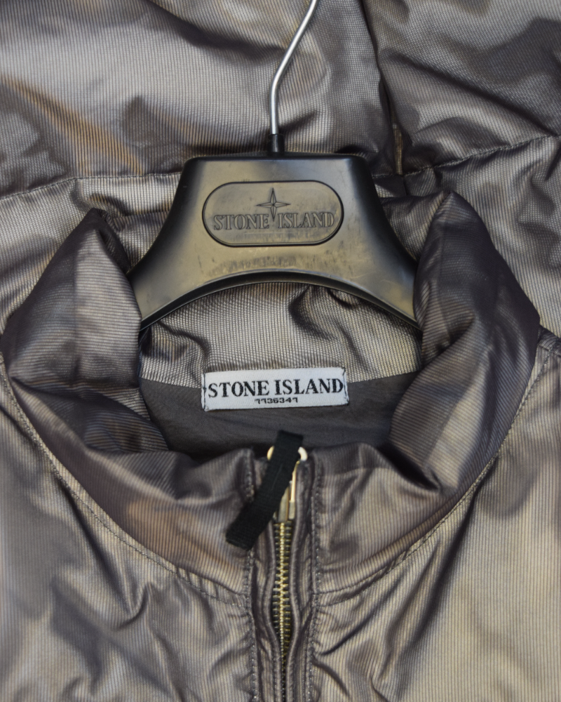 Stone island 2007 Vintage Special Process Reflective Down Jacket Silver detail view
