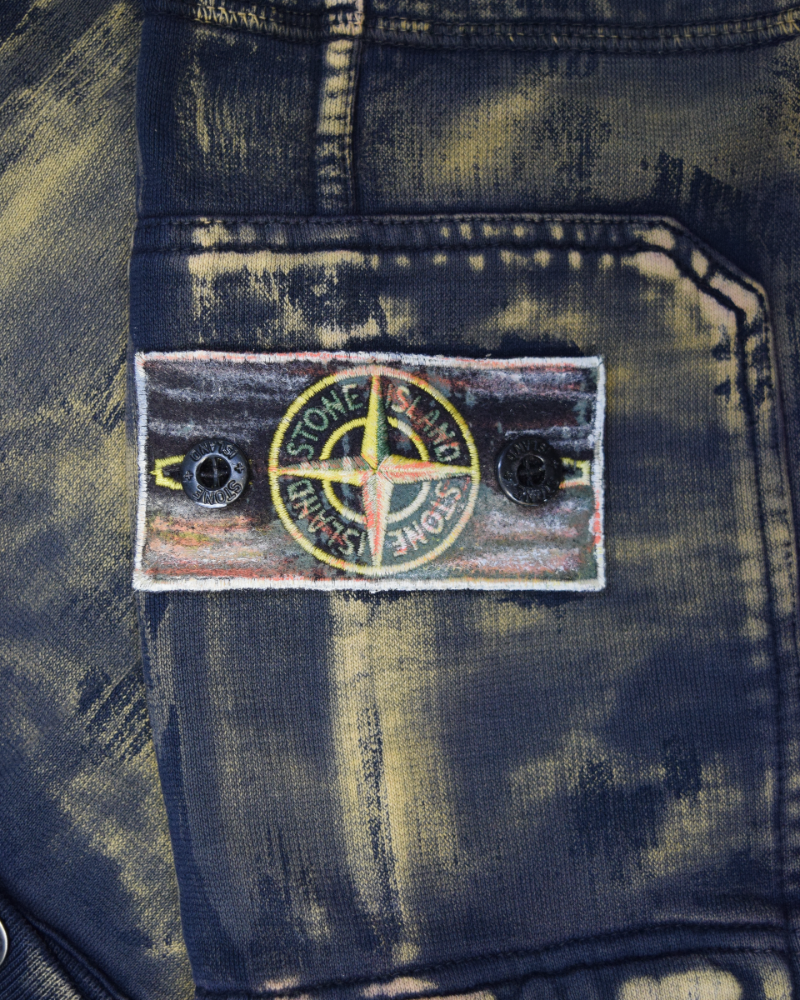 Stone Island Snowbeast Custom Corrosion Bermuda Jogger Shorts Navy Blue detail view