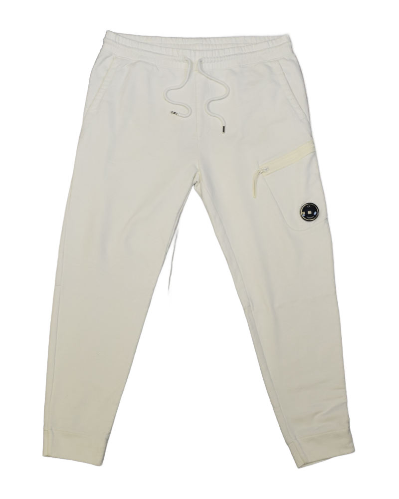 C.P Company Lense Cuffed Joggers White front view