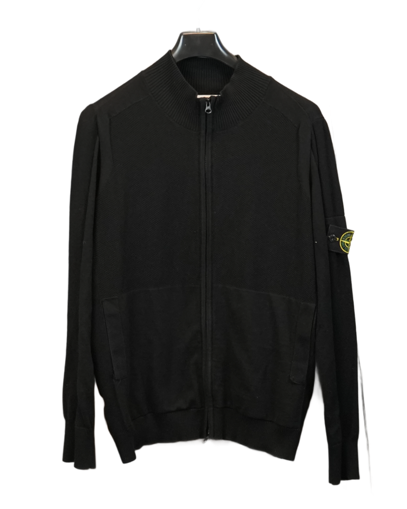 Stone Island Zip Up Knit Black front view