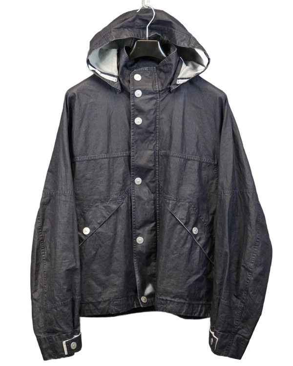 Stone island marina raw plated linen Jacket blue front view