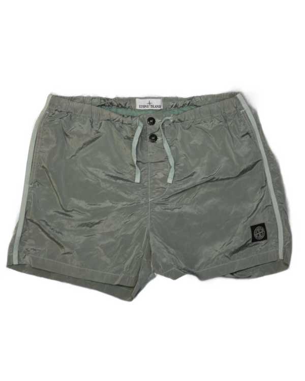 Stone Island Nylon Metal Patch Project Swim Shorts Green front view