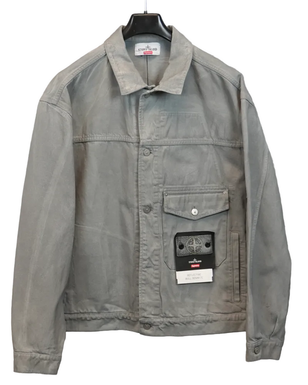 Stone Island Reflective Bull Denim-TC Jacket Grey front view
