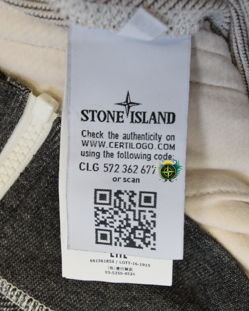 Stone Island Contrast Stich Full Zip Hoodie Grey detail view