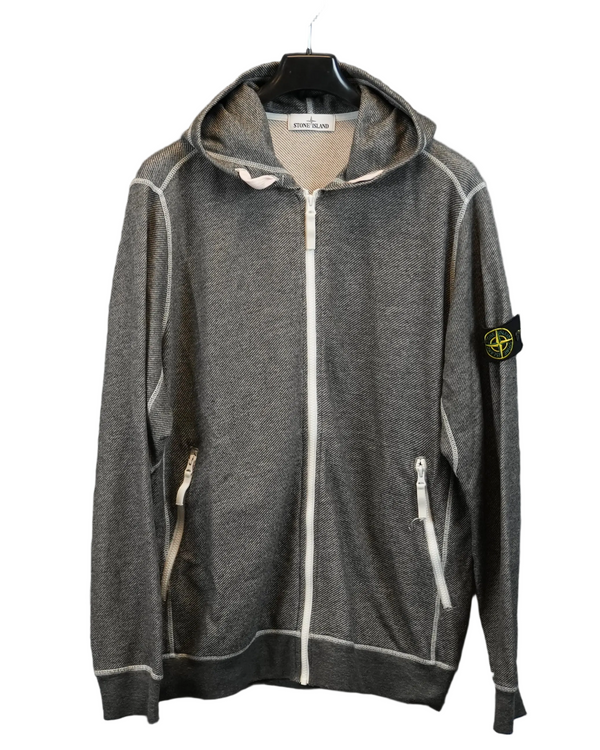 Stone Island Contrast Stich Full Zip Hoodie Grey front view