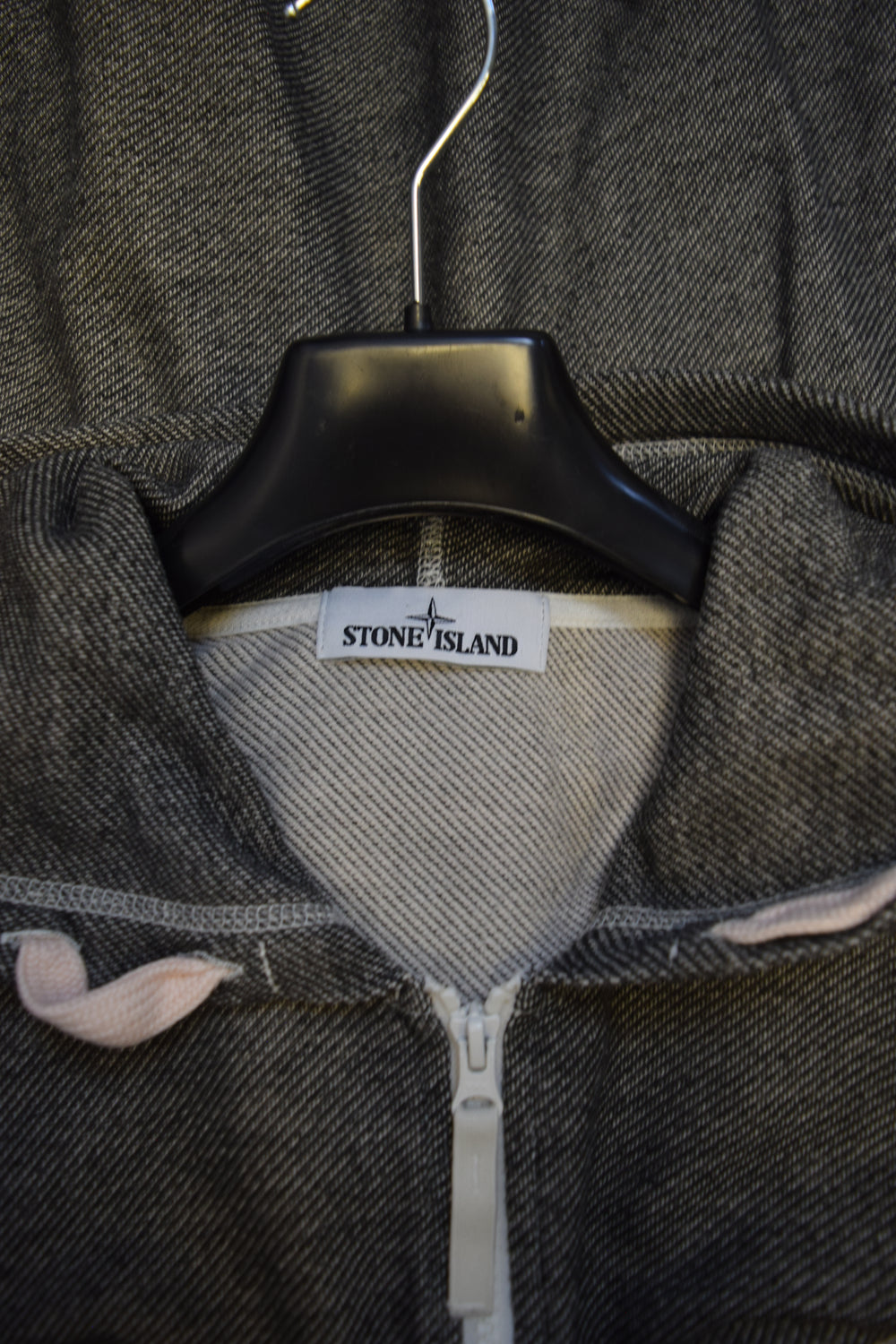 Stone Island Contrast Stich Full Zip Hoodie Grey detail view