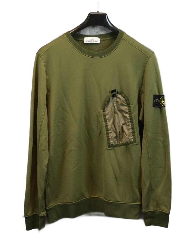Stone Island Nylon Pocket Crewneck Sweatshirt Green front view