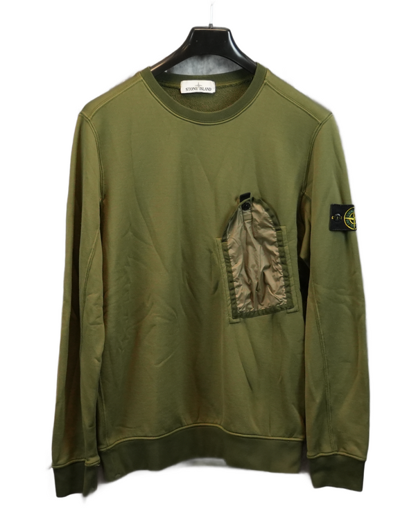 Stone Island Nylon Pocket Crewneck Sweatshirt Green front view