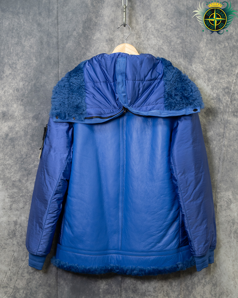 Stone Island Sheepskin Nylon Raso Quilted Reversible Jacket Blue