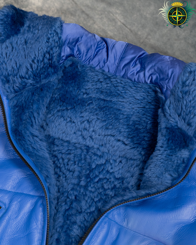 Stone Island Sheepskin Nylon Raso Quilted Reversible Jacket Blue