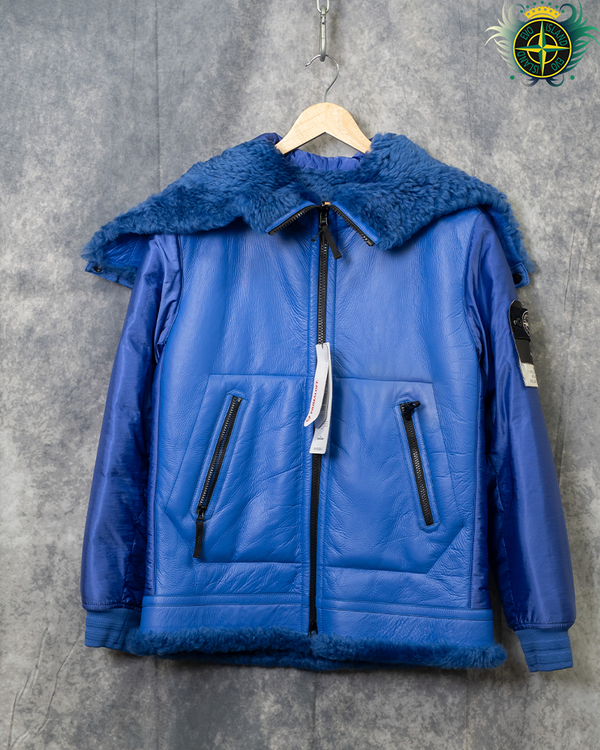Stone Island Sheepskin Nylon Raso Quilted Reversible Jacket Blue - M