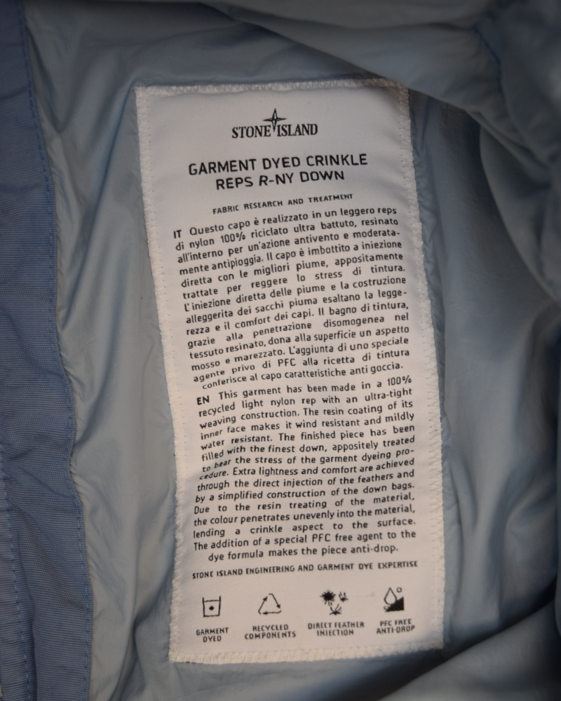 Stone Island Garment Dyed Crinkle Reps R-NY Down Gilet Blue detail view