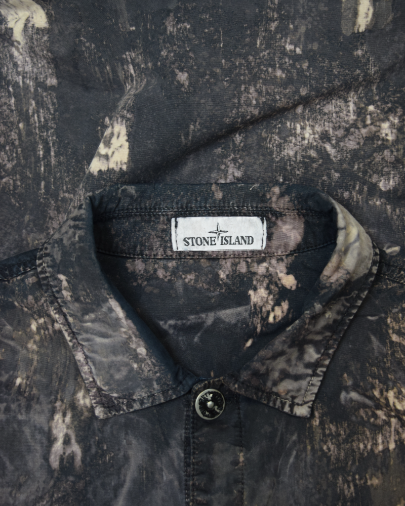stone island X Snowbeast over shirt blue back view