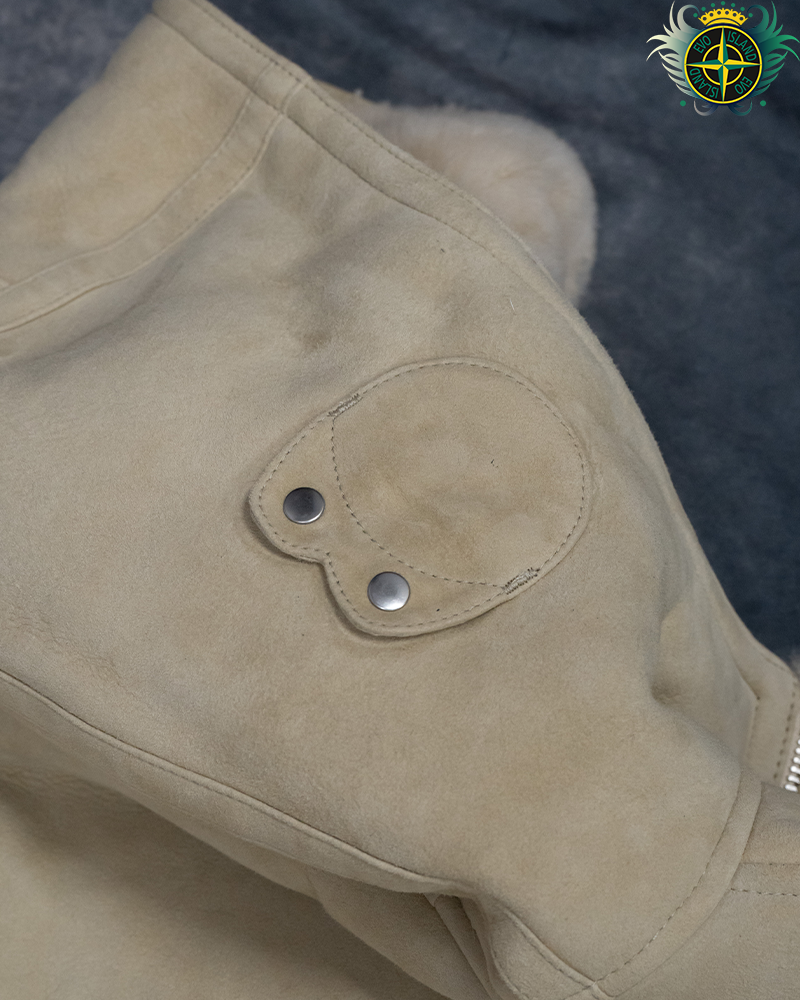 Stone Island Suede Sheepskin Jacket Cream - M