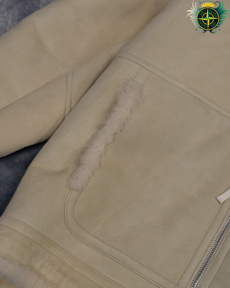 Stone Island Suede Sheepskin Jacket Cream - M
