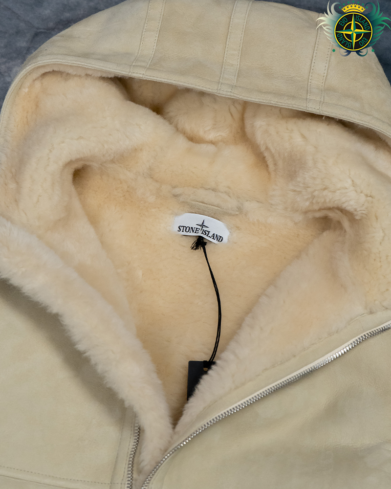 Stone Island Suede Sheepskin Jacket Cream - M