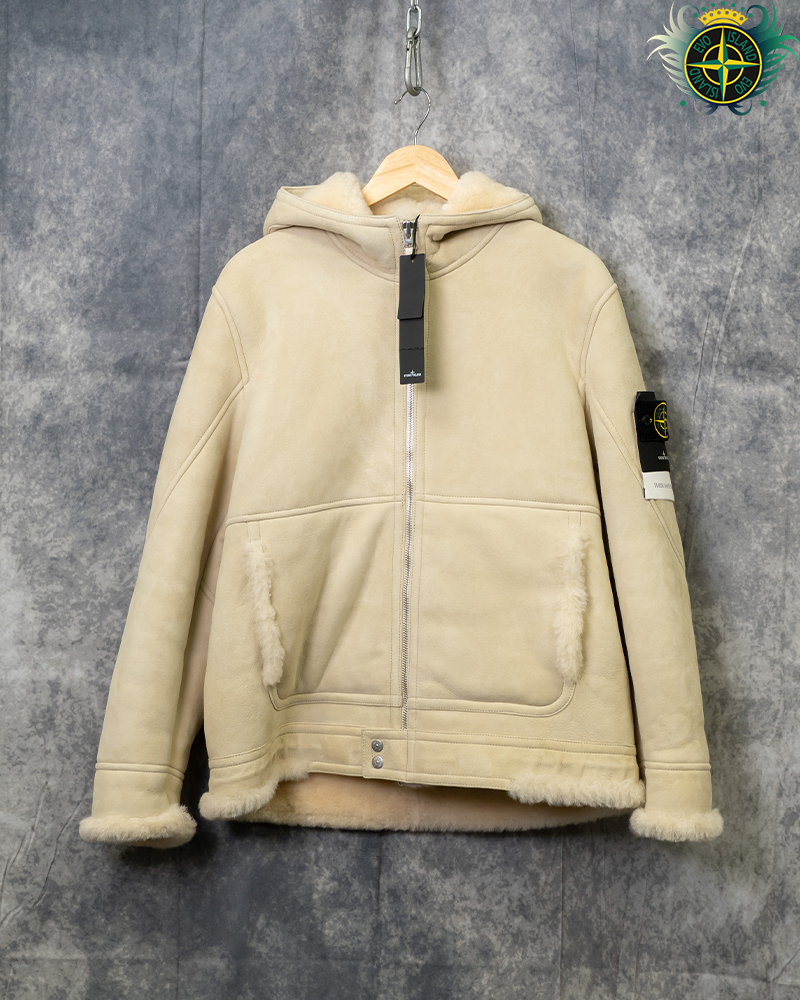 Stone Island Suede Sheepskin Jacket Cream - M
