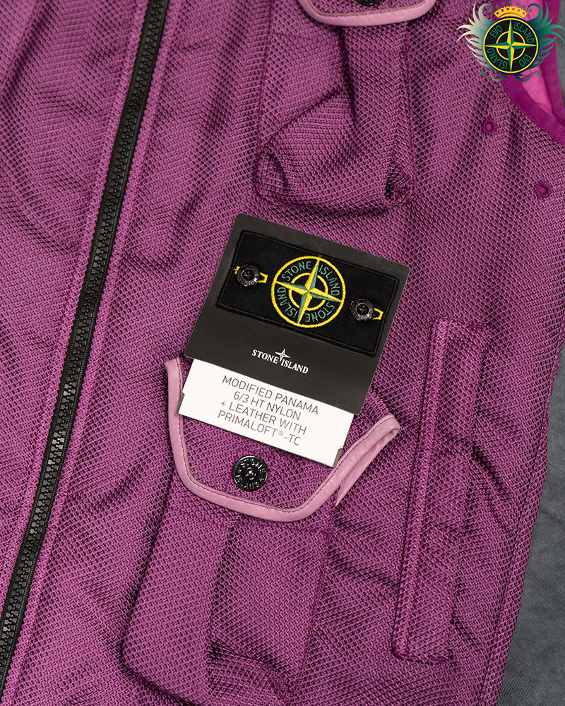 Stone Island Modified Panama 6/3 HT Nylon + Leather Gilet Purple - XL