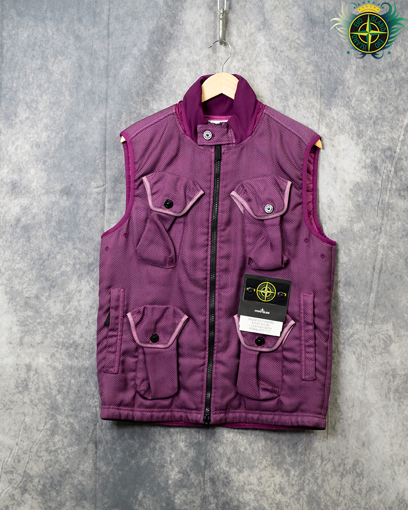 Stone Island Modified Panama 6/3 HT Nylon + Leather Gilet Purple - XL