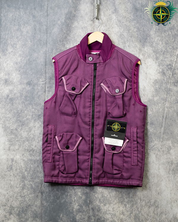 Stone Island Modified Panama 6/3 HT Nylon + Leather Gilet Purple - M