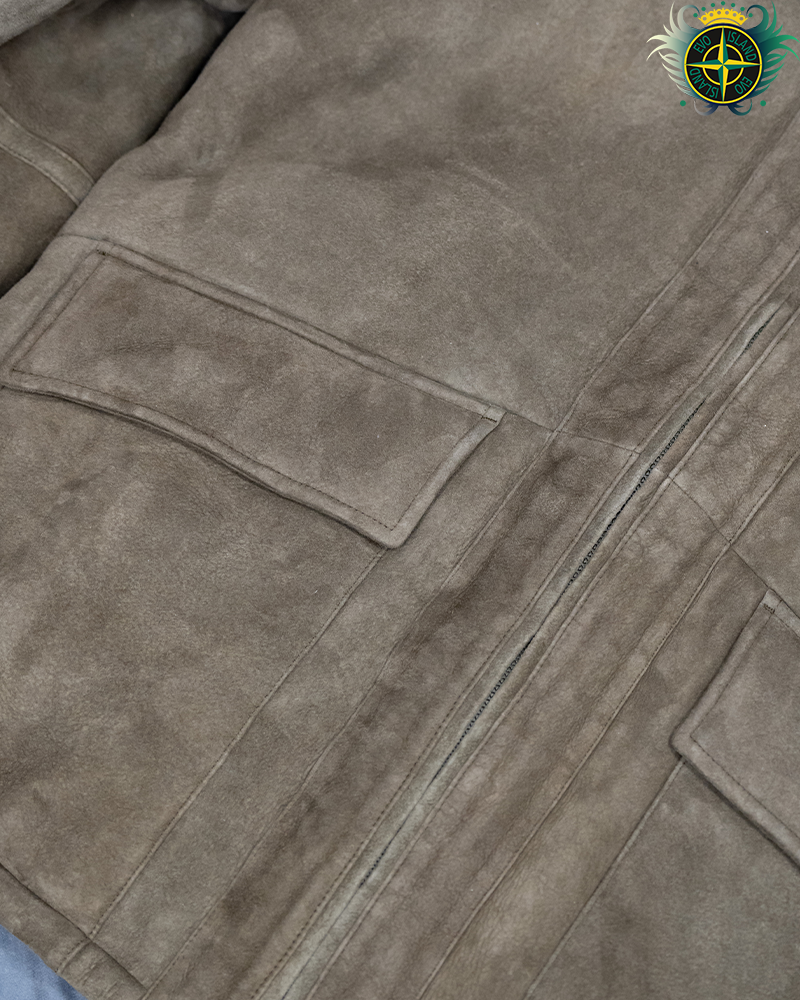 Stone Island Ghost Piece Suede Sheepskin Coat Cream - XL