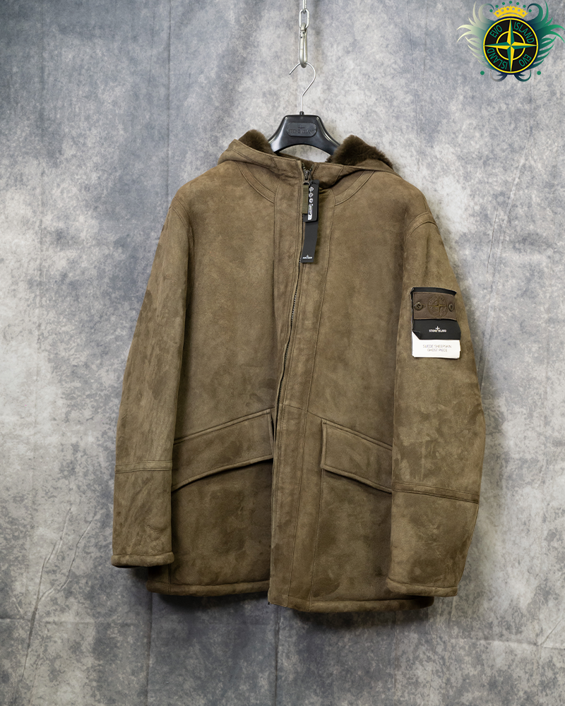 Stone Island Ghost Piece Suede Sheepskin Coat Cream - XL