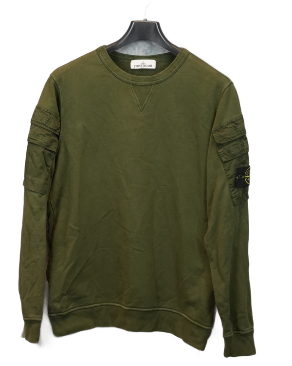 Stone Island Sleeve Pocket Crewneck Military Green front view
