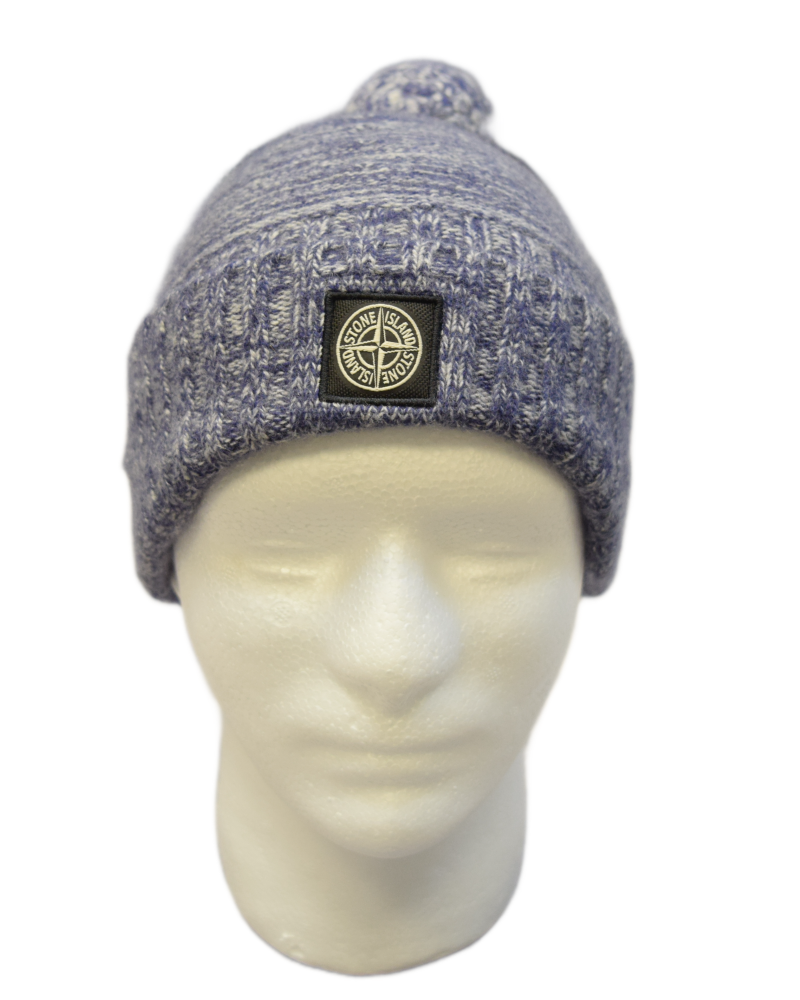 Stone Island Kids Knit Hat Blue front view