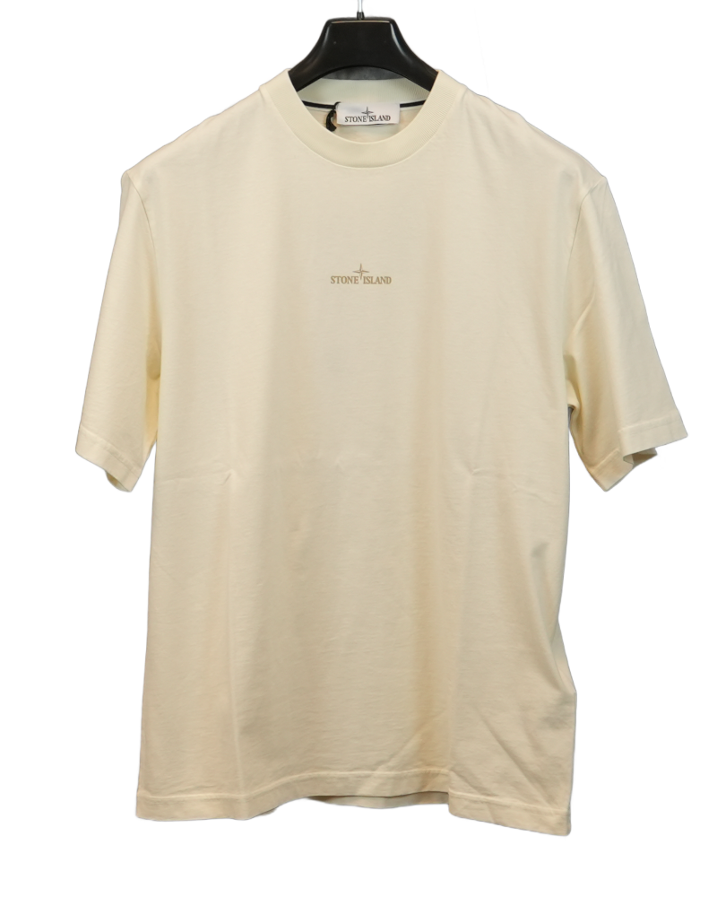 Stone Island Organic Cottom Back Compass Print T-Shirt Off white front view