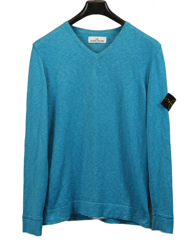Stone Island V-Neck Crewneck Blue front view