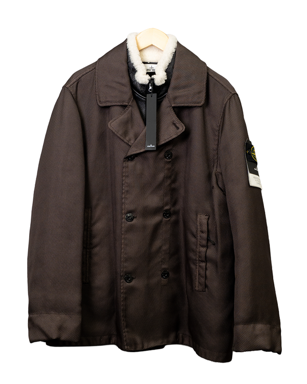 Stone Island Modified Panama 6/3 HT Nylon + Leather Jacket Brown - XL