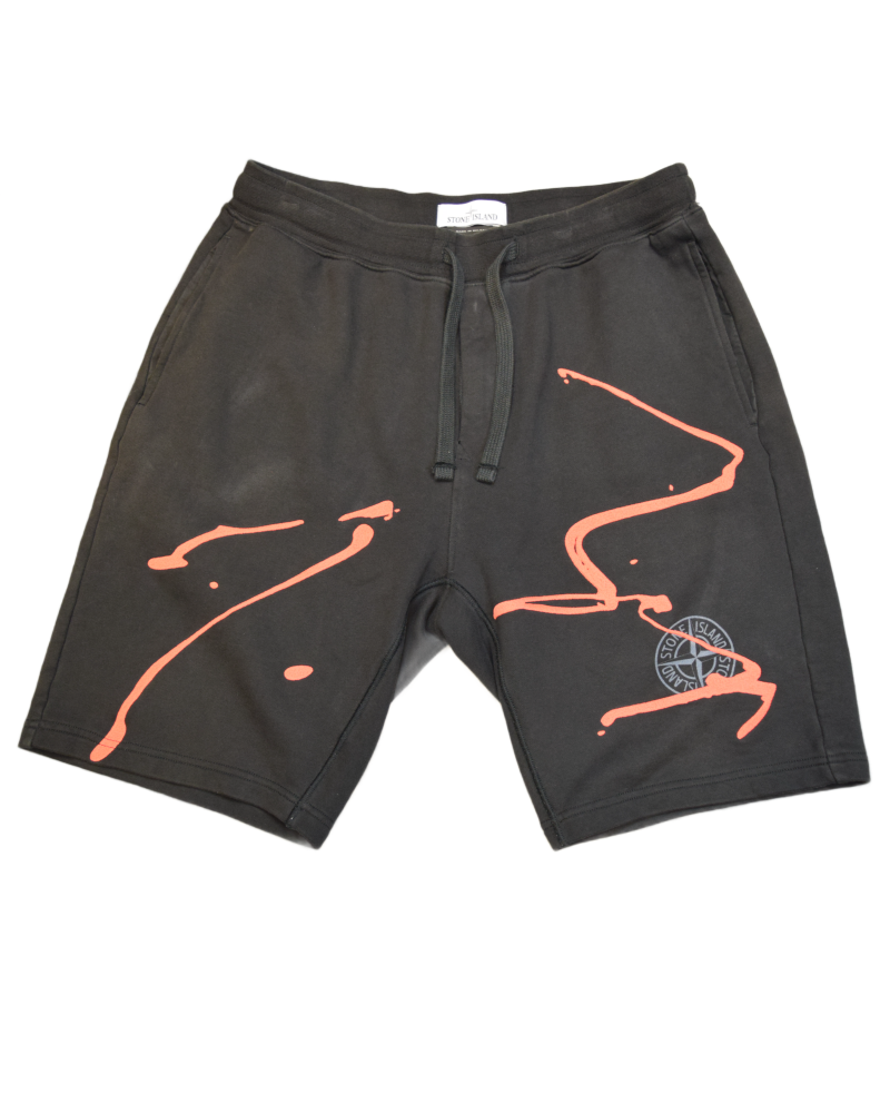 Stone Island Embroidered Pattern Shorts Black front view