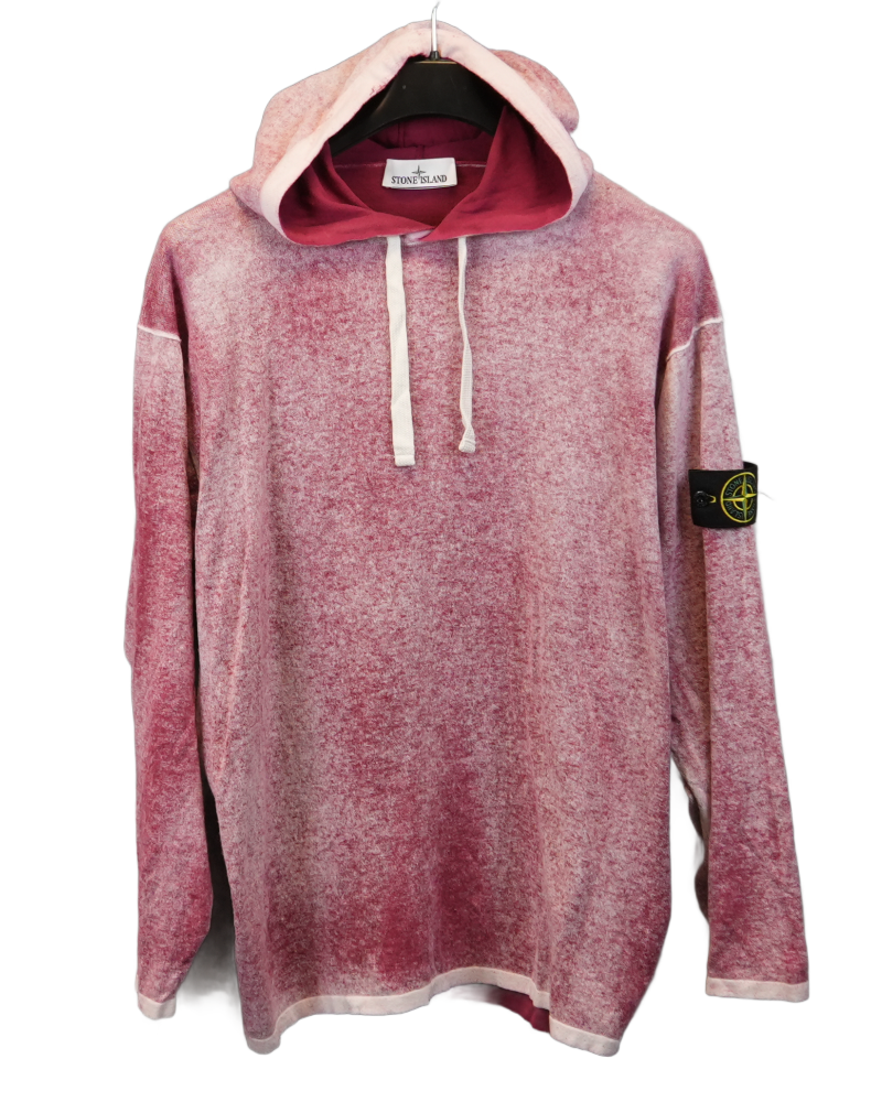 Stone Island Air Brushed Raw Organic Cotton Hooded Sweatshirt Red front view