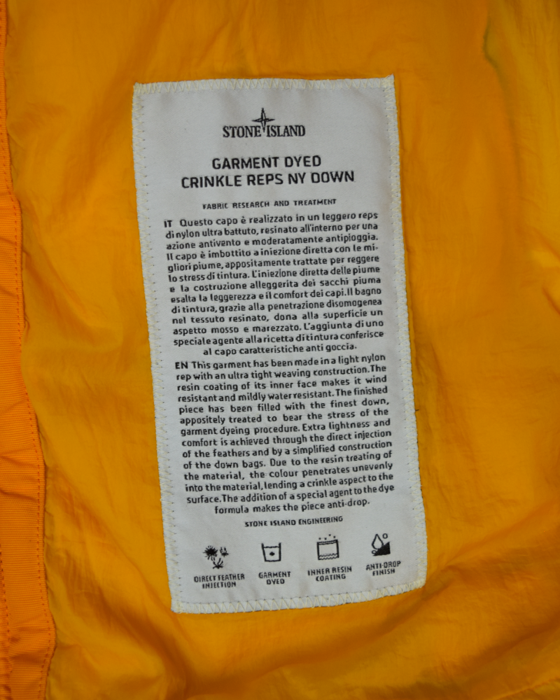 Stone Island Garment Dyed Crinkle Reps NY Down Jacket Orange detail view