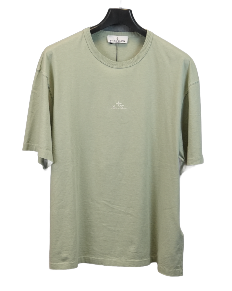 Stone Island Embroided Spell Out T-Shirt Green front view