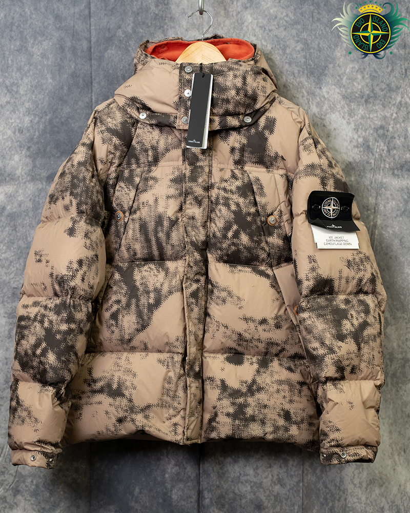 Stone Island Eath Mapping Camo Down Ice Jacket Dove Grey - XL