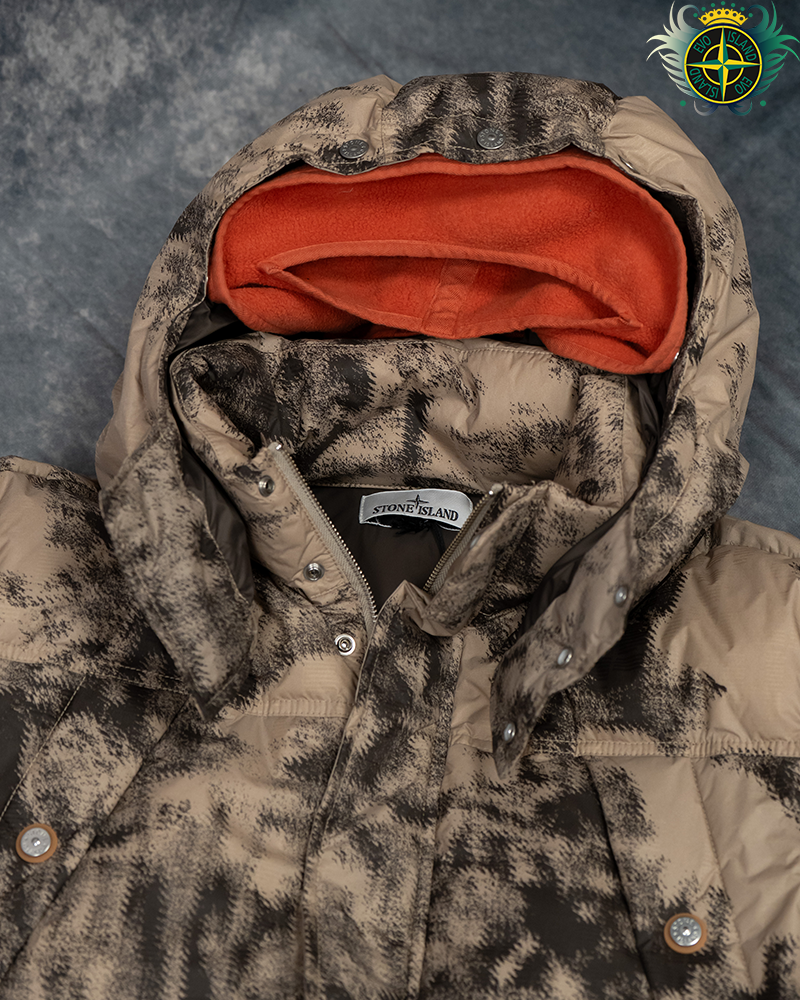 Stone Island Eath Mapping Camo Down Ice Jacket Dove Grey - XL