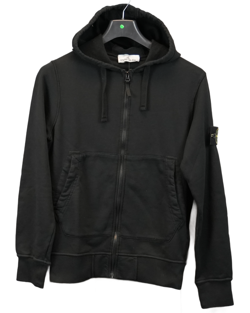 Stone Island Zip Up Hoodie Black front view