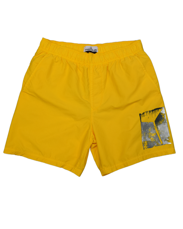 Stone Island Side Print Swim Trunks Yellow front view