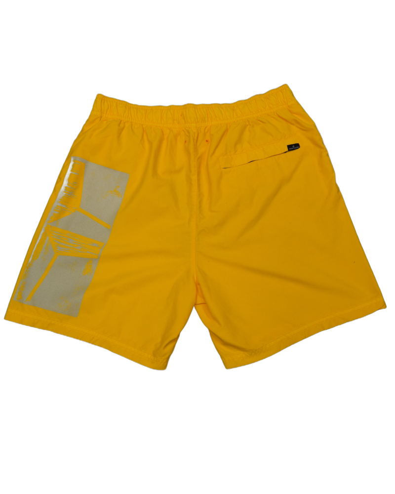 Stone Island Side Print Swim Trunks Yellow back view