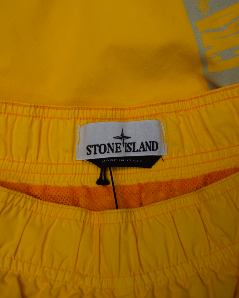 Stone Island Side Print Swim Trunks Yellow detail view
