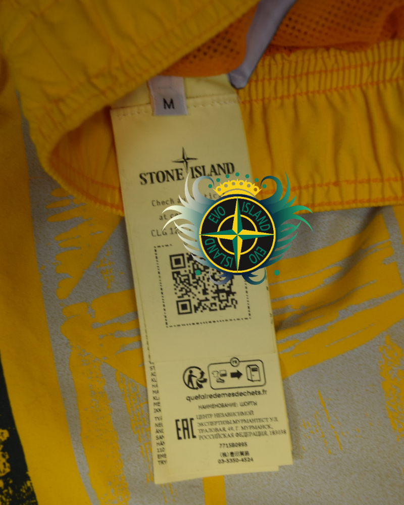 Stone Island Side Print Swim Trunks Yellow detail view
