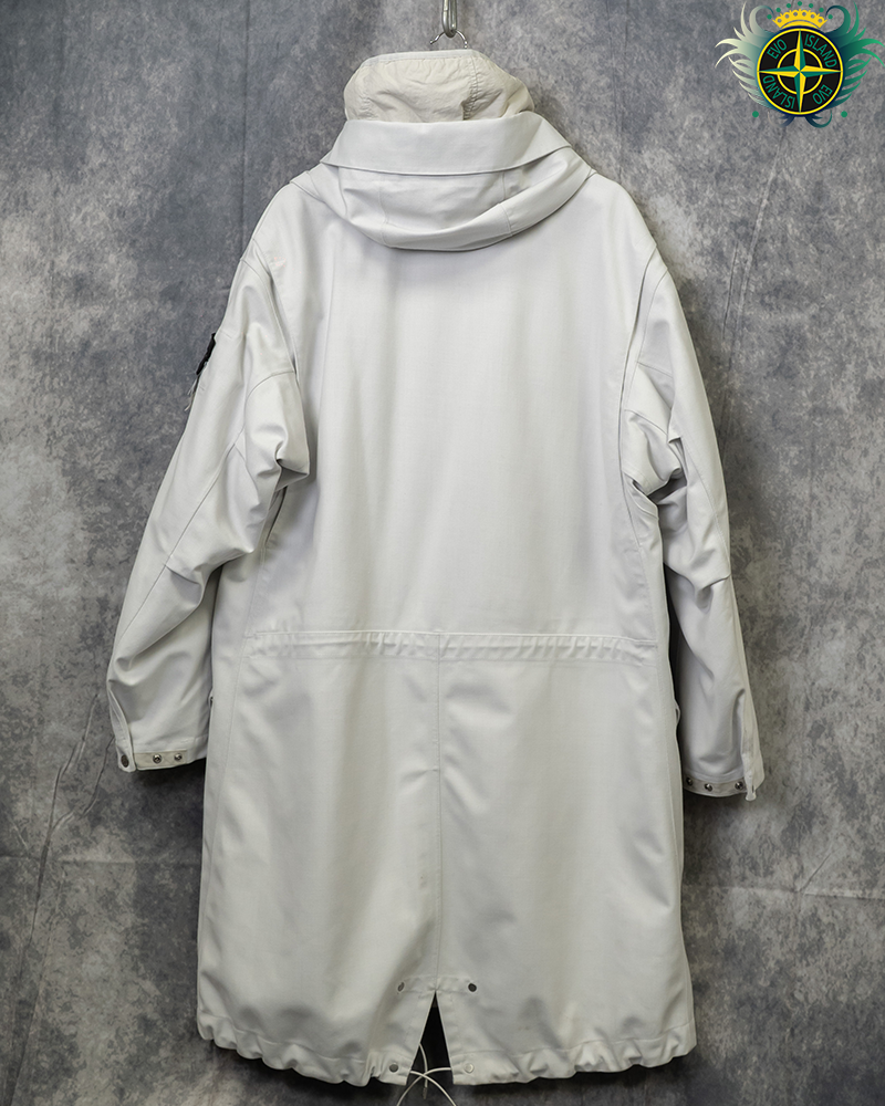 Stone Island Shadow Project Poly Wool Diagonal 3L Fishtail Parka White - L