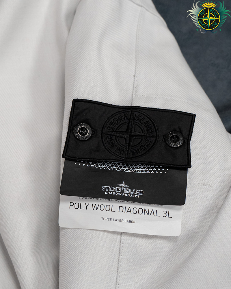 Stone Island Shadow Project Poly Wool Diagonal 3L Fishtail Parka White - L