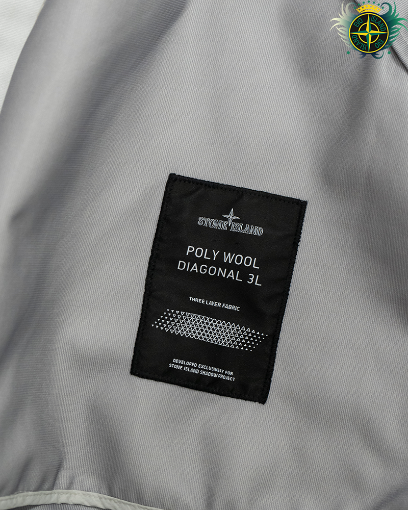 Stone Island Shadow Project Poly Wool Diagonal 3L Fishtail Parka White - L