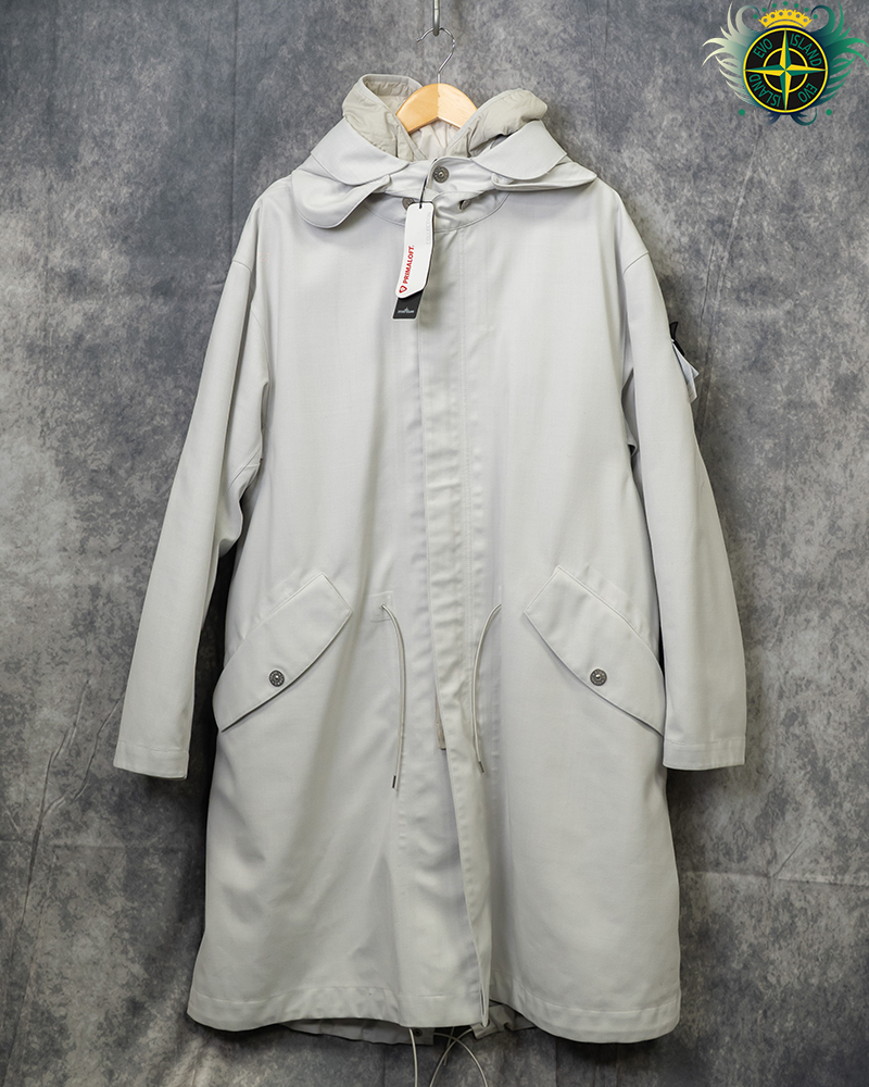 Stone Island Shadow Project Poly Wool Diagonal 3L Fishtail Parka White - L